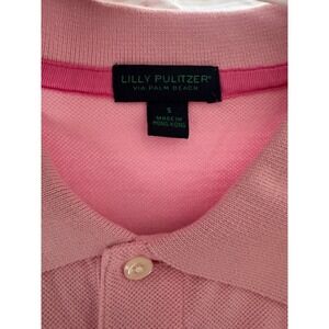 Lilly Pulitzer Mens Pink Palm Tree Embroidered Pique Polo Shirt Small